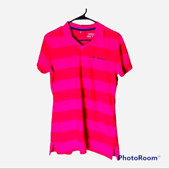 Nike Gold Tour Performance Drifit Polo Pink Stripe Size Large - Picture 1 of 5